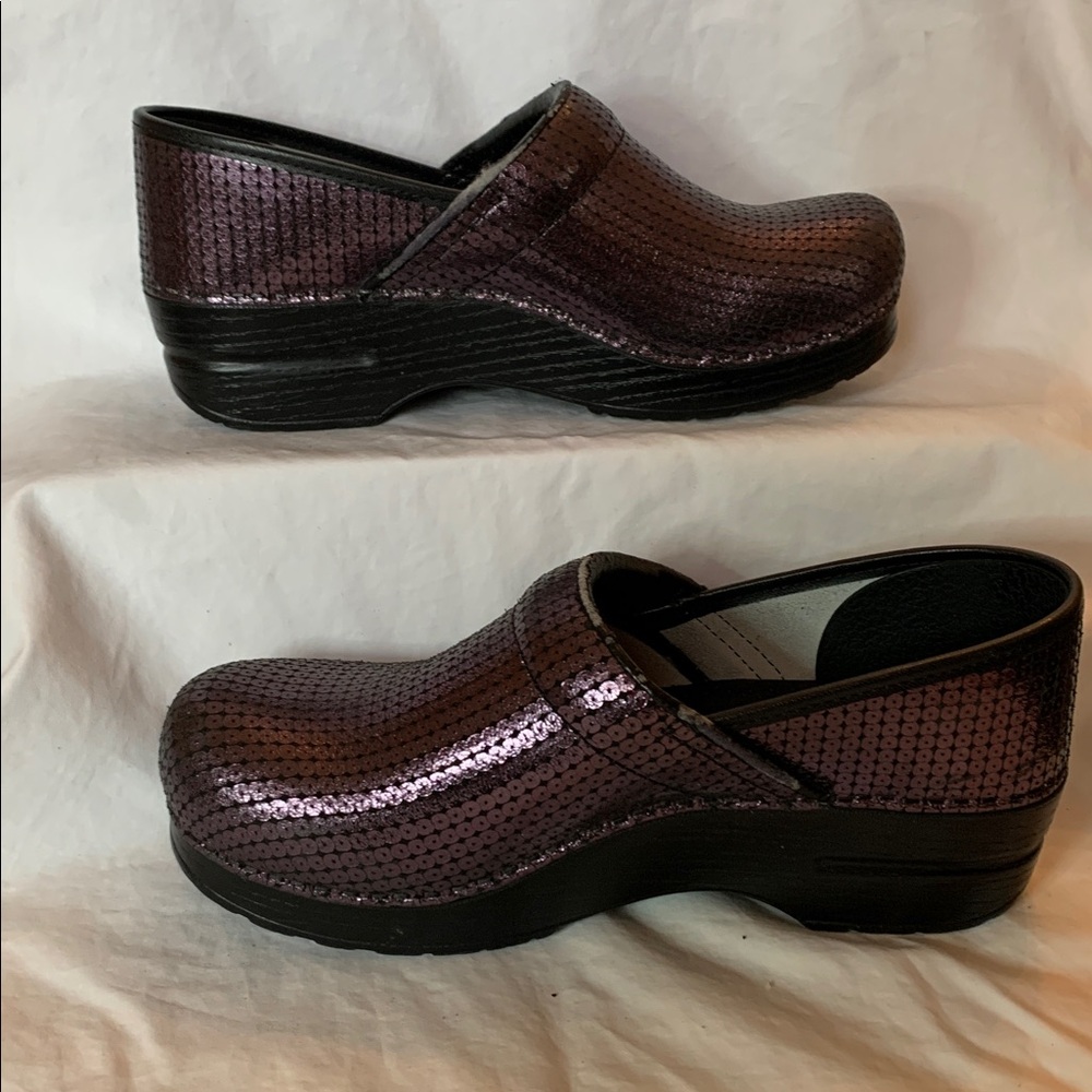 Dansko Purple Sequin Mules